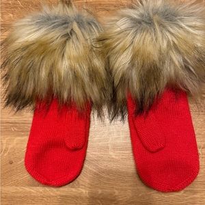 Red fur mittens